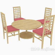 圆形实木桌椅组合3d模型下载