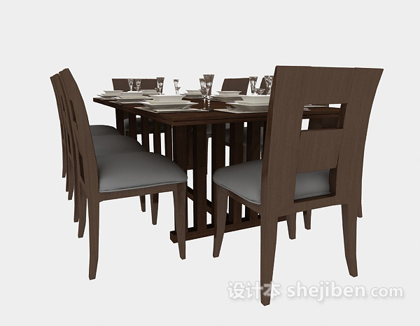 棕色木质餐桌餐椅