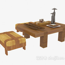 田园茶几桌椅3d模型下载