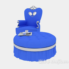 欧式蓝色单人沙发3d模型下载