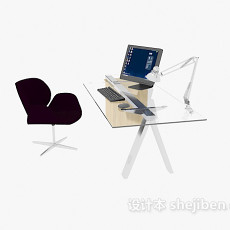 简约玻璃办公桌3d模型下载