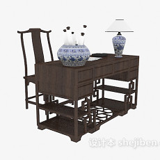 中式条案实木书桌3d模型下载