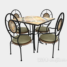 棕色餐厅桌椅3d模型下载