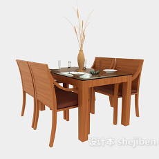 现代 木质餐桌3d模型下载