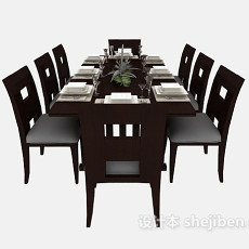 美式风格实木餐桌餐椅3d模型下载