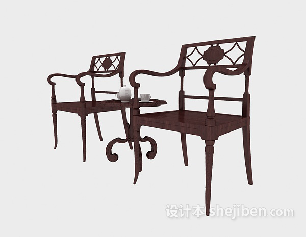 中式木质雕花扶手椅
