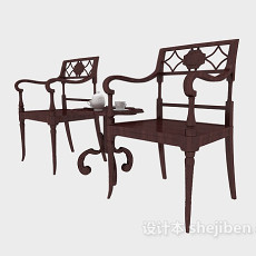 中式木质雕花扶手椅3d模型下载