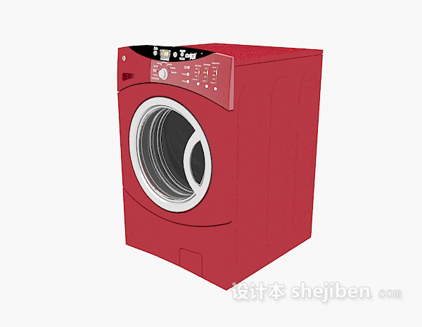 红色滚筒洗衣机3d模型下载