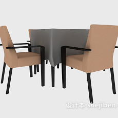 实木四人桌椅组合3d模型下载