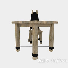原木儿童桌椅3d模型下载