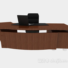 实木棕色办公桌3d模型下载