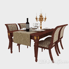 棕色实木地中海餐桌3d模型下载