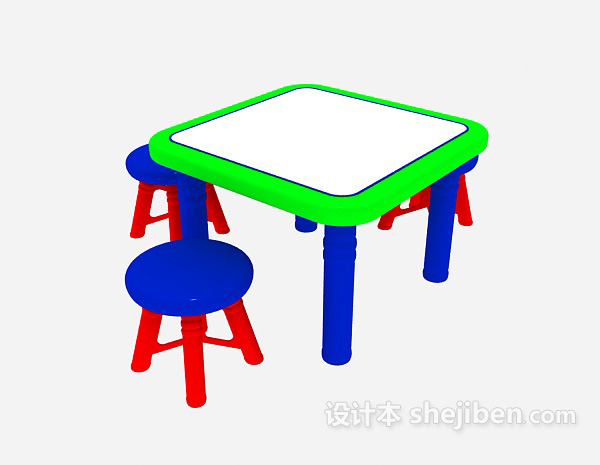 彩色儿童桌椅3d模型下载