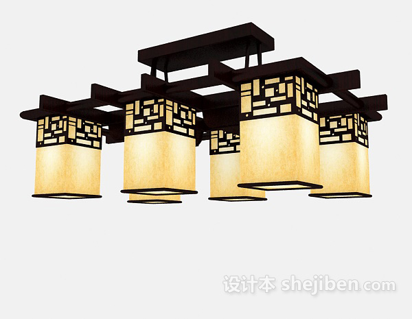中式风格中式实木吊灯3d模型下载