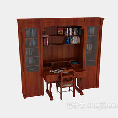 红木书柜、书桌3d模型下载
