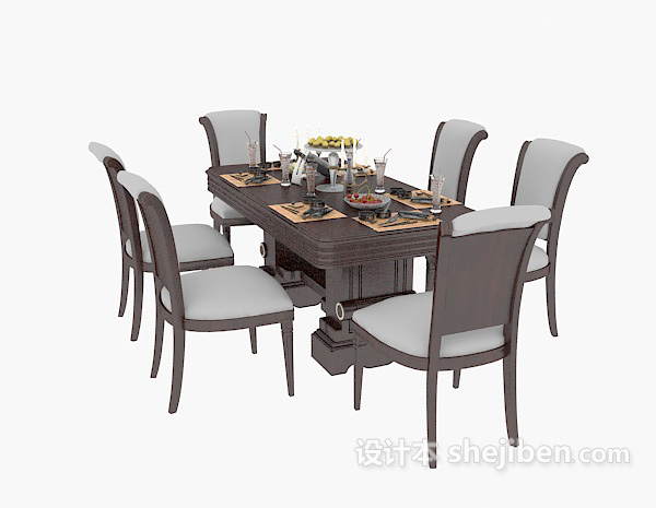 美式家庭实木餐桌3d模型下载