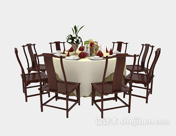 中式风格中式 餐桌3d模型下载