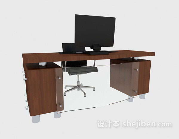 办公实木电脑桌3d模型下载
