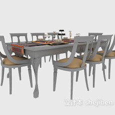 家居美式餐桌3d模型下载