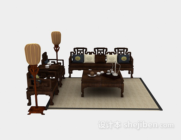 中式实木组合沙发