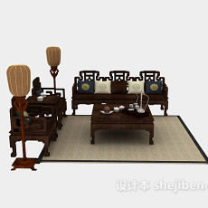 中式实木组合沙发3d模型下载