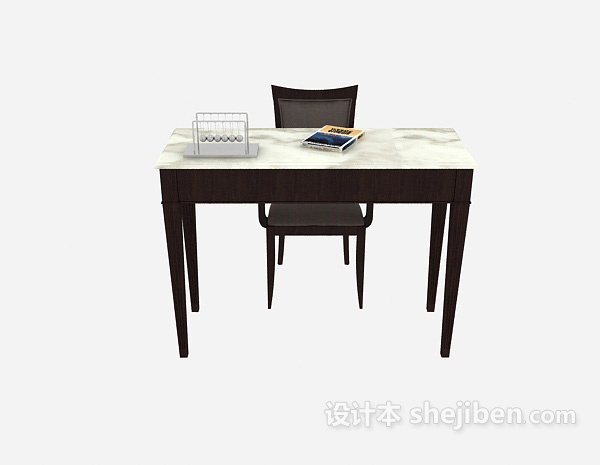 东南亚风格简约实木书桌椅3d模型下载