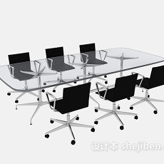 现代玻璃会议桌椅3d模型下载