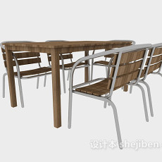 田园实木桌椅组合3d模型下载
