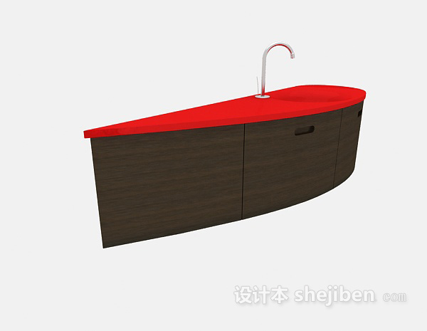 棕色简约实木浴柜3d模型下载