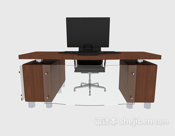 免费办公实木电脑桌3d模型下载