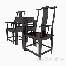 中式高背椅、边桌3d模型下载