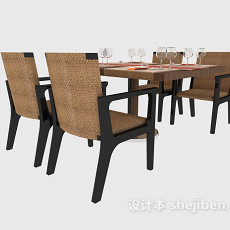 聚会实木餐桌椅组合3d模型下载