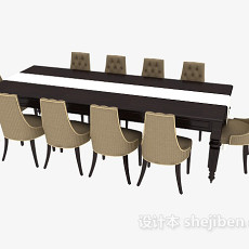 大型实木桌椅组合3d模型下载