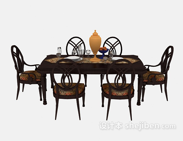 豪华实木美式餐桌3d模型下载