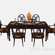 豪华实木美式餐桌3d模型下载