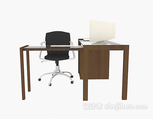 免费现代实木办公桌3d模型下载