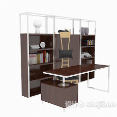 现代书桌、书柜3d模型下载