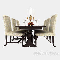 美式聚会家庭餐桌3d模型下载