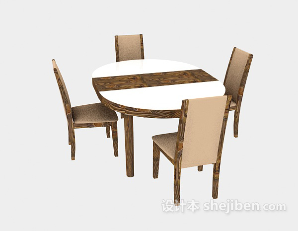 美式实木家居餐桌3d模型下载