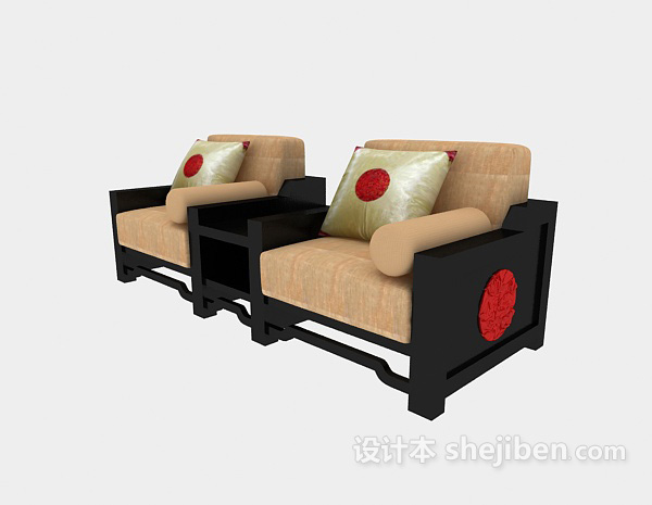 新中式实木单人沙发