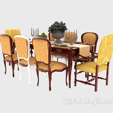 豪华欧式餐桌椅3d模型下载