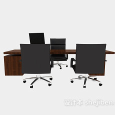 棕色简约实木办公桌3d模型下载