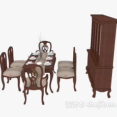 地中海实木餐桌椅3d模型下载