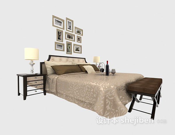 卧室双人床3d模型下载