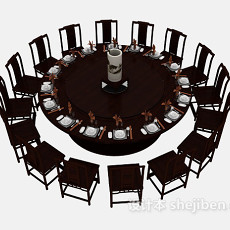 中式大型桌椅组合3d模型下载