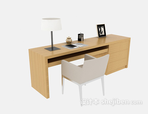 家庭实木书桌3d模型下载