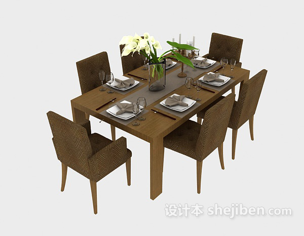 东南亚风格西餐餐桌3d模型下载