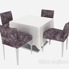 四人简约桌椅3d模型下载