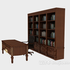 实木书柜3d模型下载