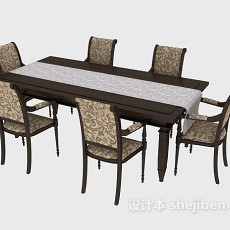 家居六人餐桌3d模型下载